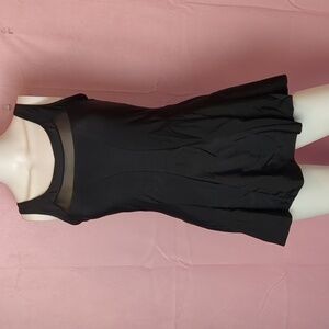 Black Sheer Mesh Insert Black Corset One Piece Swimsuit with Skirt